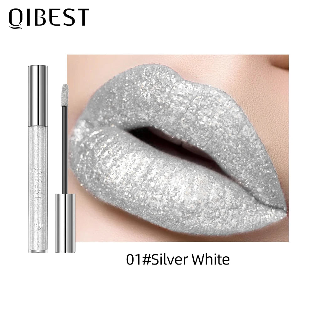 QIBEST Diamond Glitter Lip Gloss – Waterproof Pearl Metallic Glitter Lip Gloss QXL 01