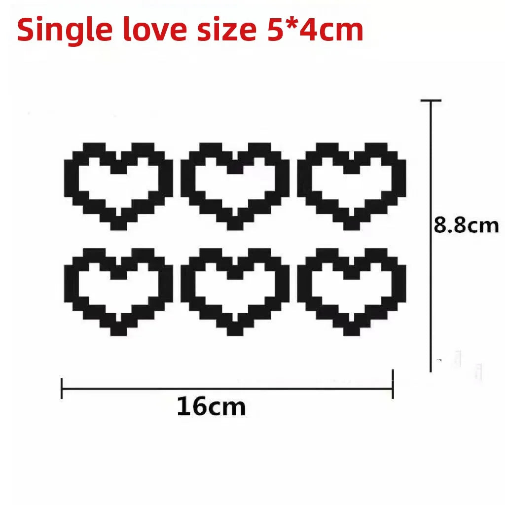 6-Pack Pixel Heart Car Stickers | Waterproof Light Decals Car Decoration Stickers QXL