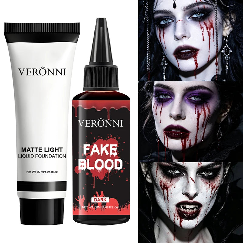 Halloween Fake Blood & White Face Paint | Non-Toxic Cosplay Set Halloween Face Paint Set QXL 1 set