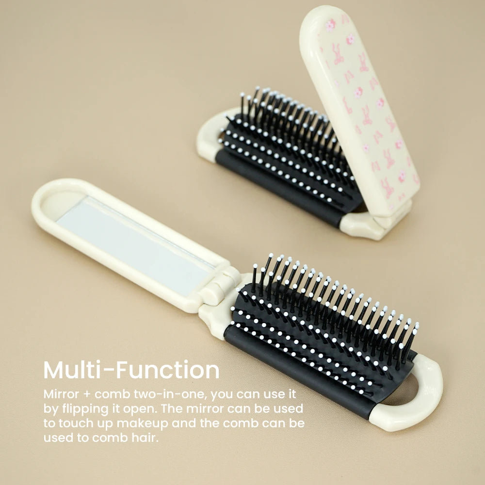 Foldable Air Cushion Comb with Mirror | Portable Floral Mini Comb Foldable Hair Comb QXL
