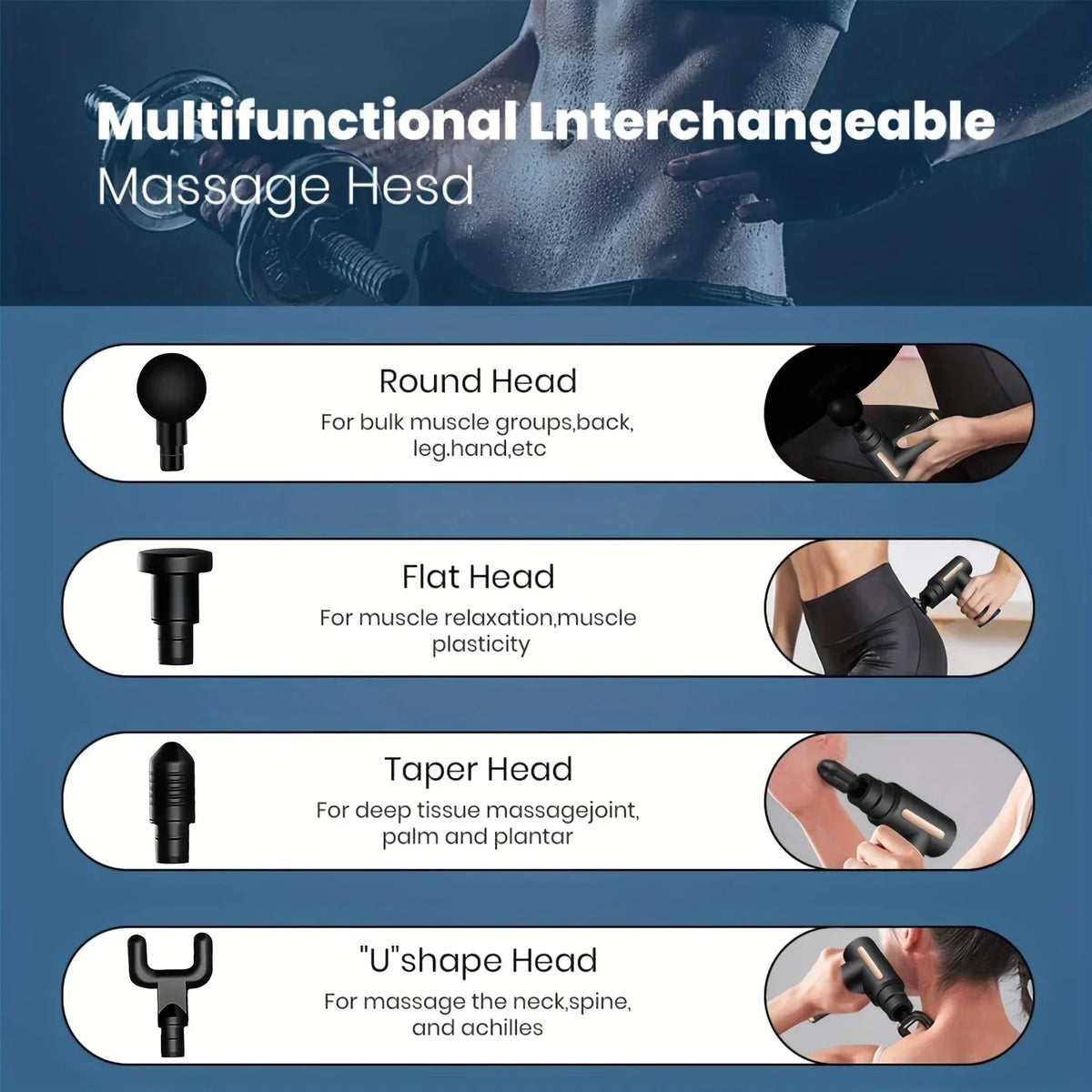 OREADEX Percussion Massage Gun | LED Screen & 4 Heads Percussion Massage Gun QXL