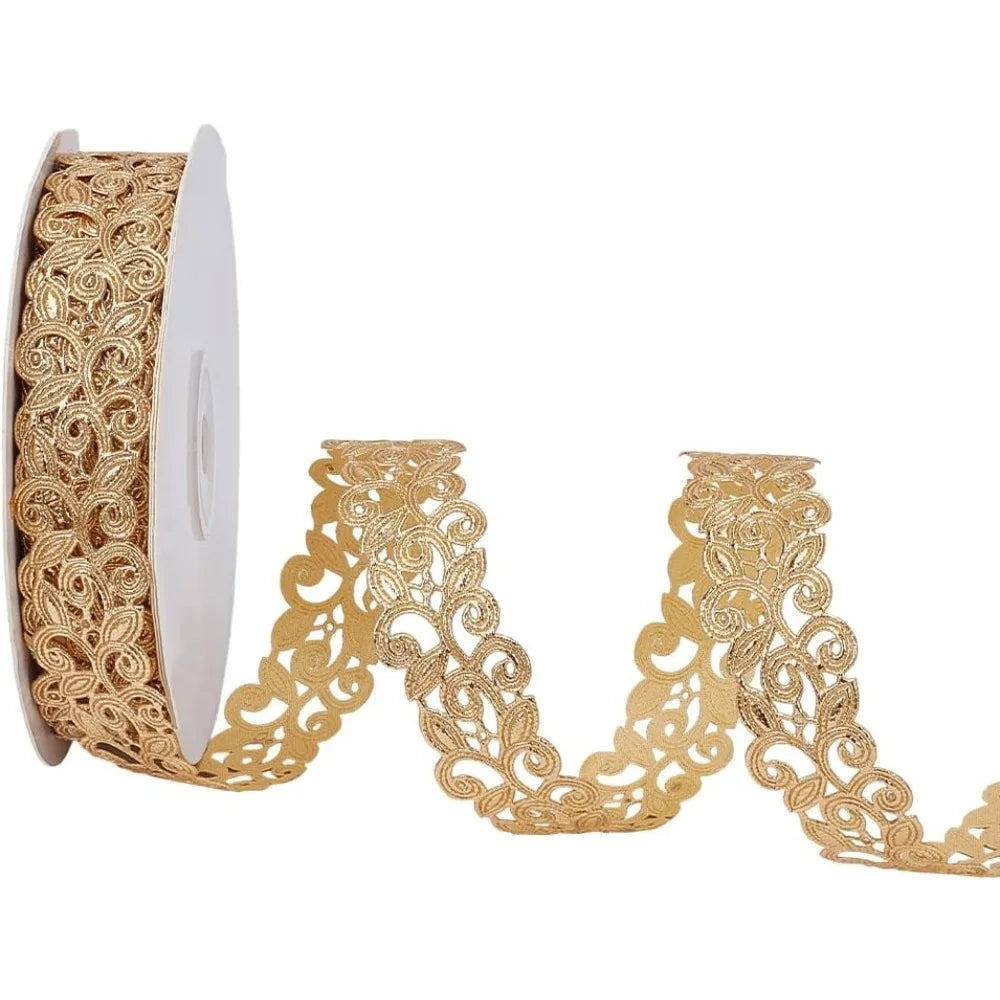Gold Wave Edge Lace Trim Ribbon 1 Inch x 20 Yards Polyester Lace Trim Ribbon QXL AECH04-17555