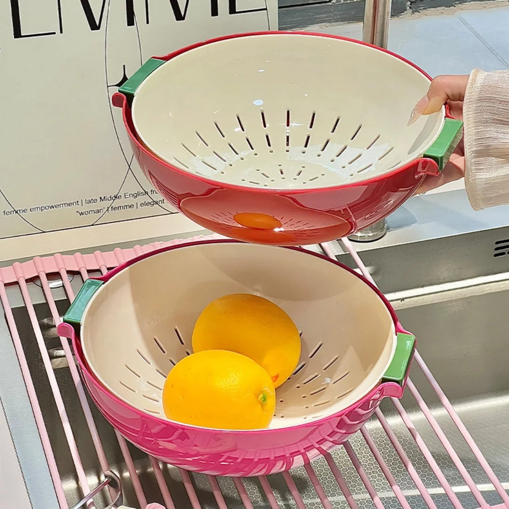 Double-Layer Fruit & Vegetable Washing Basket Tray Fruit Washing Basket QXL