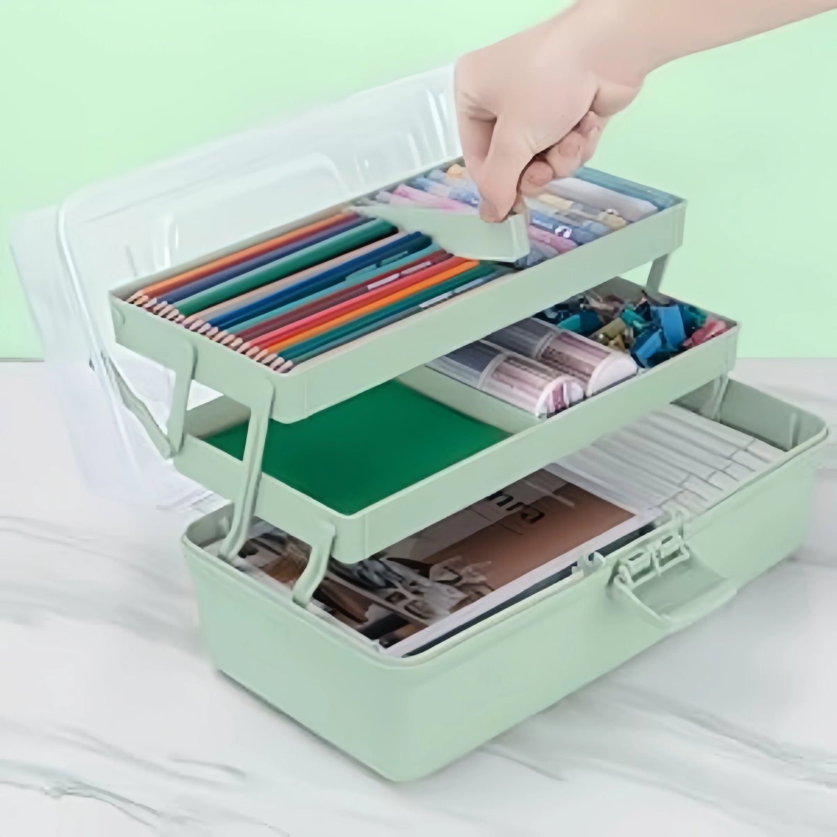 3-Layer Craft Organizer Box with Adjustable Dividers & Handle Craft Storage Organizer QXL