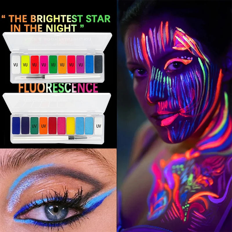 10-Color UV Neon Face & Body Paint | Halloween Party Set Face & Body Paint QXL