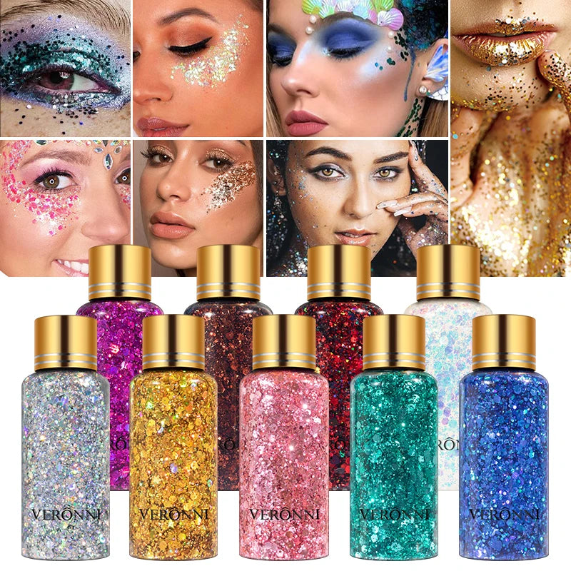 9-Color Chunky Glitter Eyeshadow | Festival Body Shimmer Glitter Eyeshadow QXL