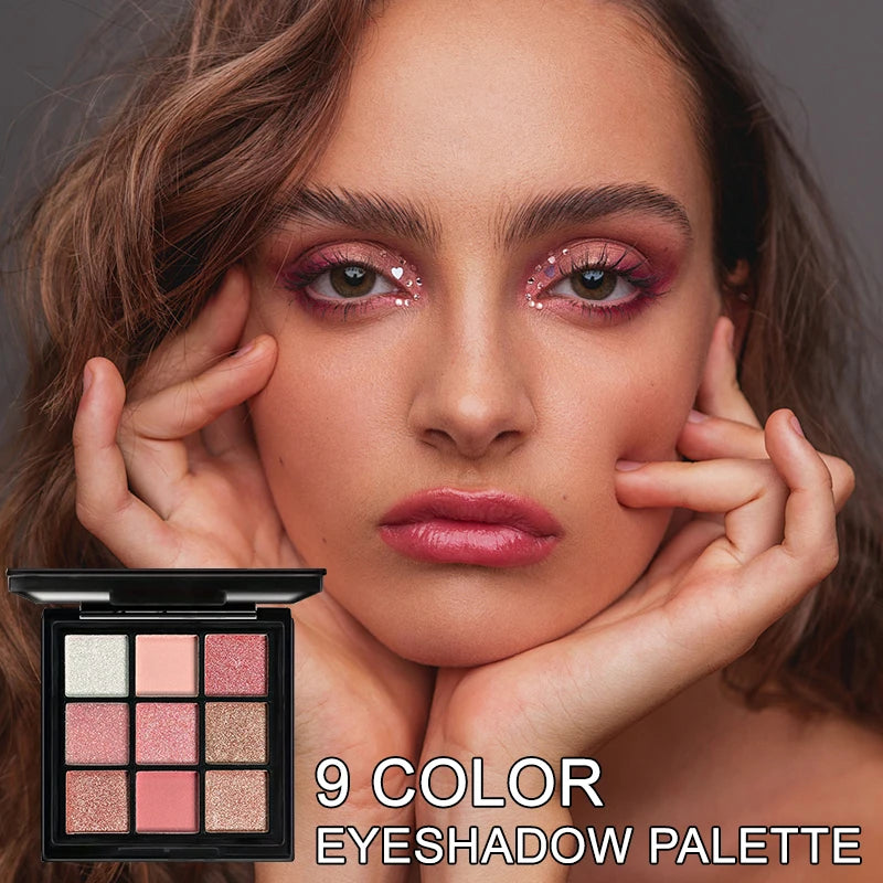 9-Color Pink Eyeshadow Palette | Matte Shimmer Nude Rose Eyeshadow Palette QXL