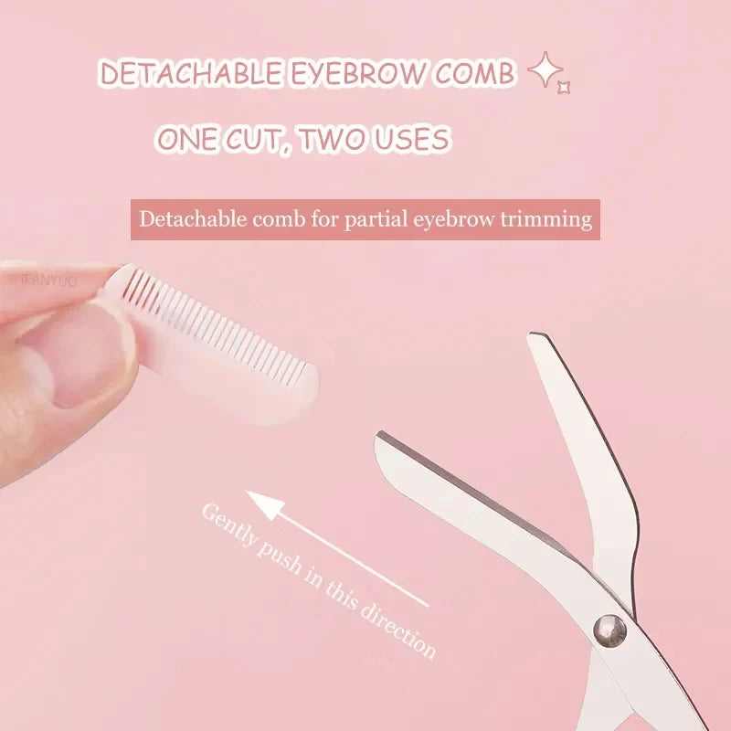 2-Pc Crescent Moon Eyebrow Trimmer & Scissors Set with Comb Eyebrow Trimmer Set QXL