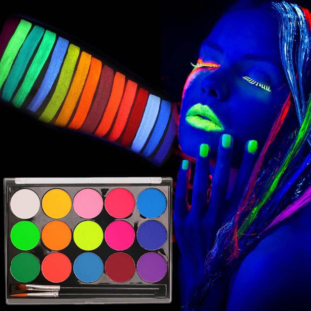 15-Color UV Fluorescent Water-Based Face & Body Paint Set UV Face & Body Paint QXL 15 Colors