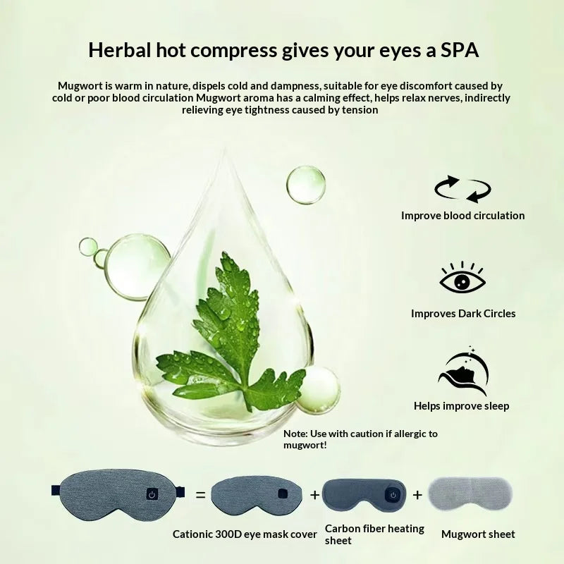 Heated Mugwort Eye Mask | 3-Level USB Warm Compress Heated Eye Mask QXL