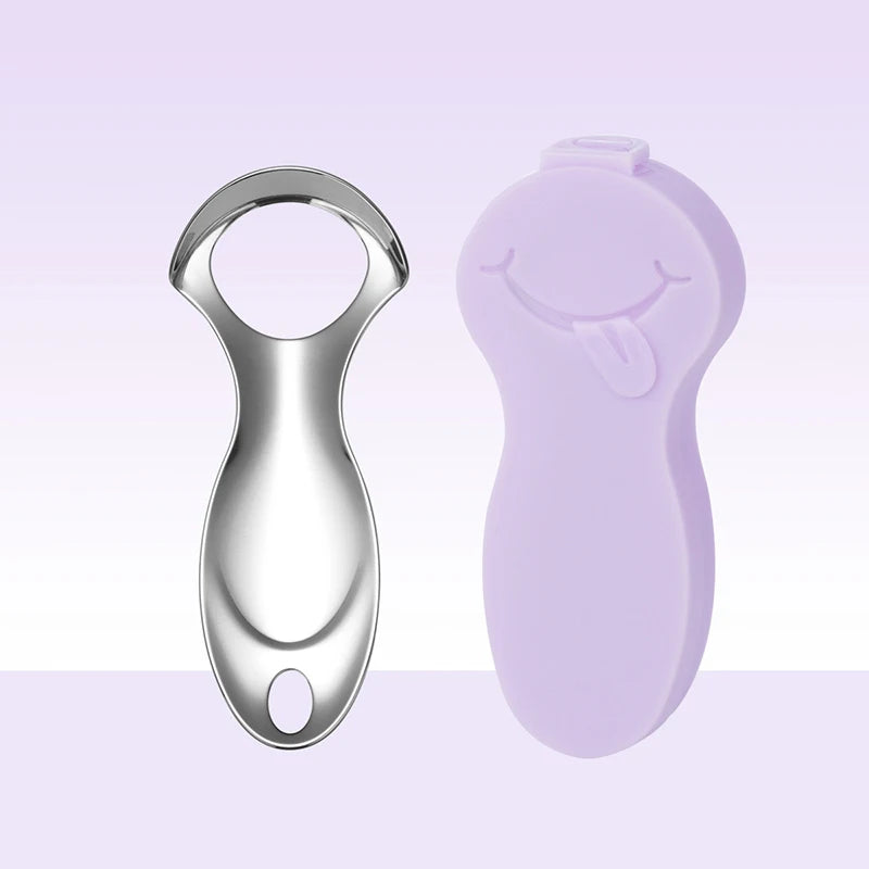 Stainless Steel Mini Tongue Scraper for Fresh Breath | YOVIP Tongue Scraper QXL with purple box