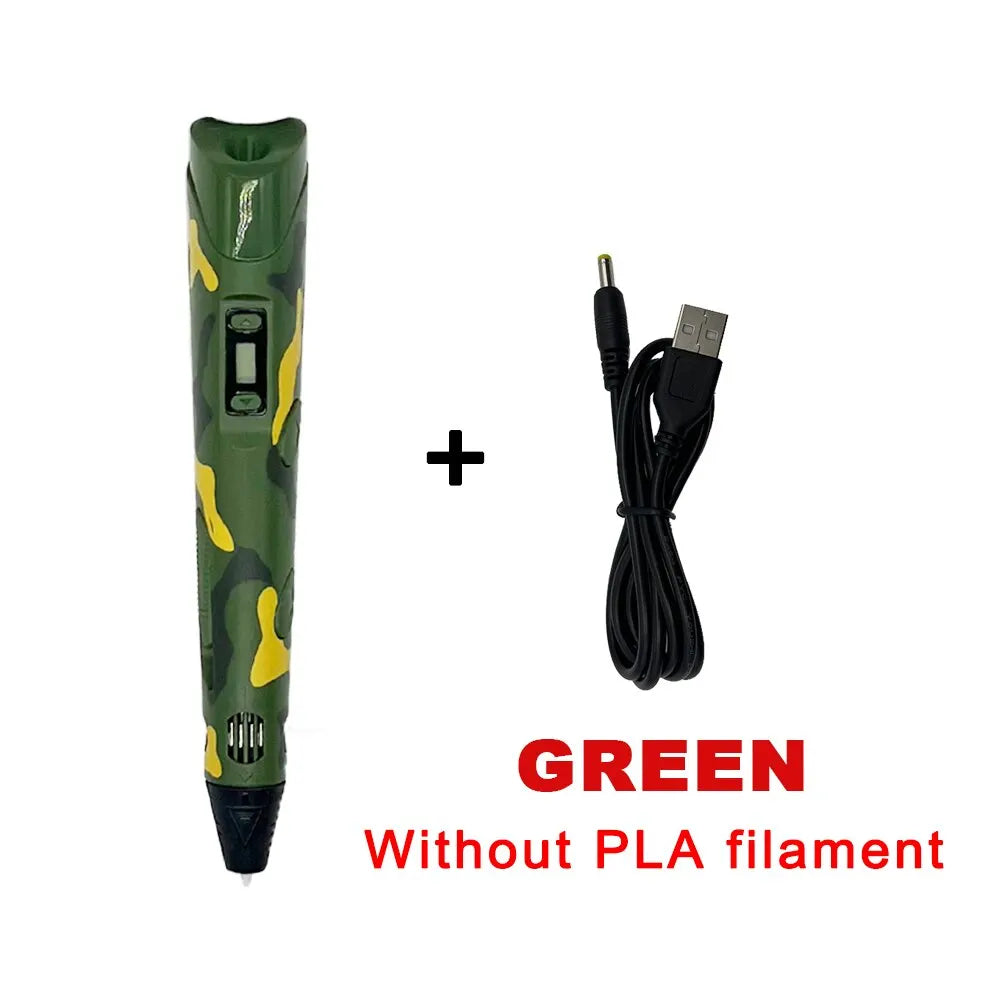 3D Printing Pen with LCD Screen | PLA DIY Art Toy for Kids 3D Drawing Pen QXL green