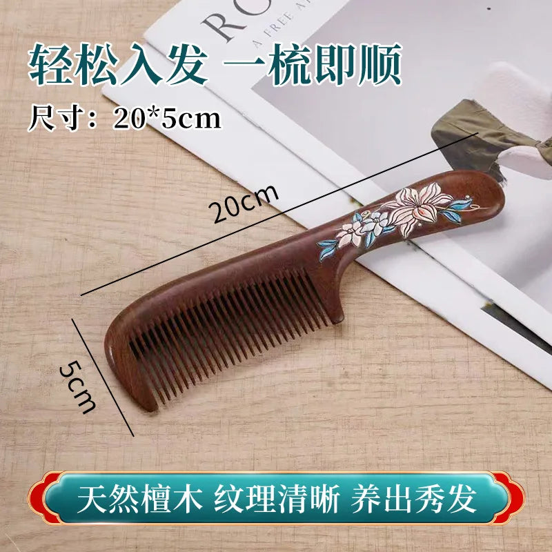 Handmade Sandalwood Hair Comb | Painted Floral Wood Comb Wooden Hair Comb QXL I
