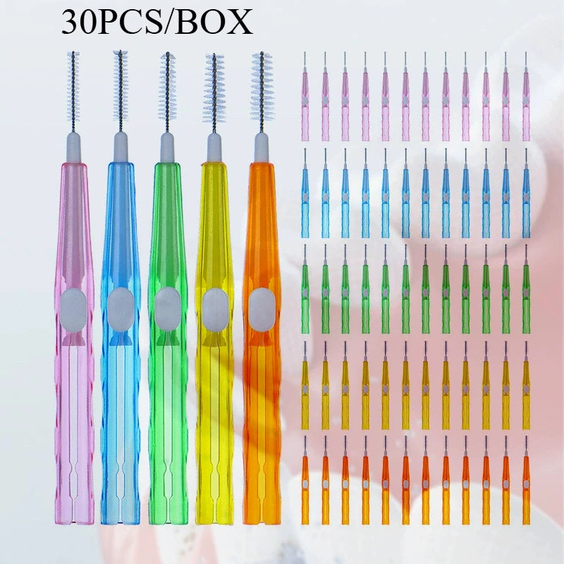 30-Pack Interdental Brushes 0.6–1.5mm I-Shape | Teeth Cleaning Interdental Brush QXL