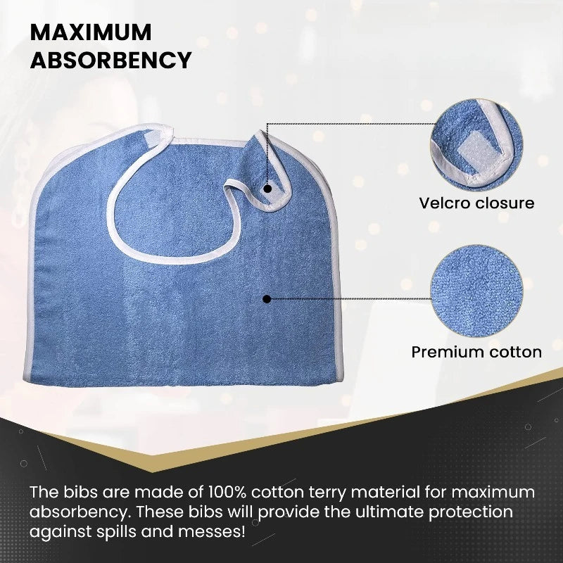Waterproof Adult Bibs for Elderly Men & Women | Washable Adult Mealtime Bib QXL