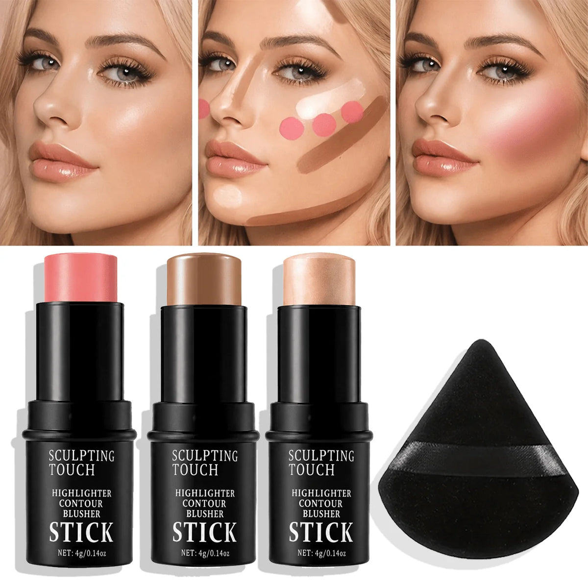 4-Pc Face Sculpting Kit | Blush, Contour & Highlighter Sticks Face Sculpting Kit QXL