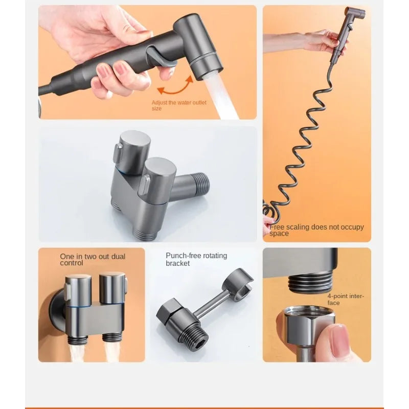 Wall-Mount Bidet Spray Gun | Dual Outlet Angle Valve Set Bidet Spray Kit QXL
