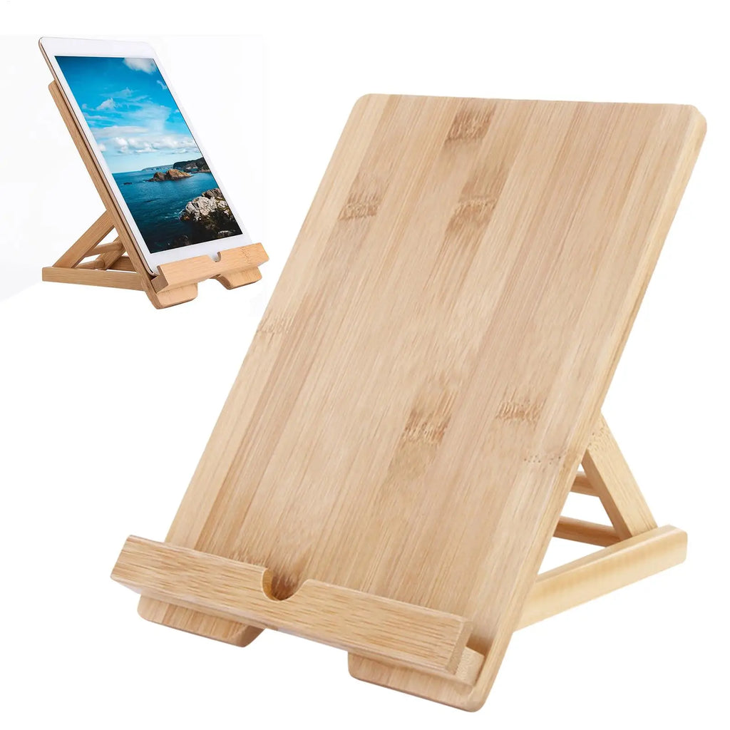 Wooden Tablet & Cookbook Stand with Charging Hole | Desk Tablet Cookbook Stand QXL