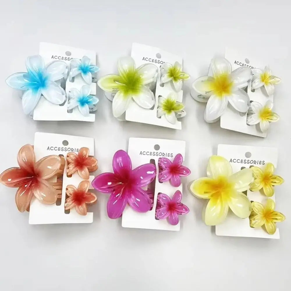 3-Pack Gradient Plumeria Flower Hair Claw Clips | Hawaiian Style Flower Hair Claw Clips QXL