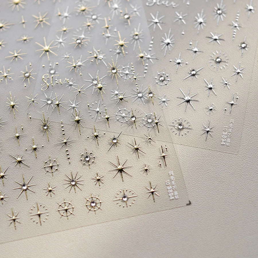 5D Bronzing Star Nail Stickers | Gold Silver Laser Decals Nail Art Stickers QXL