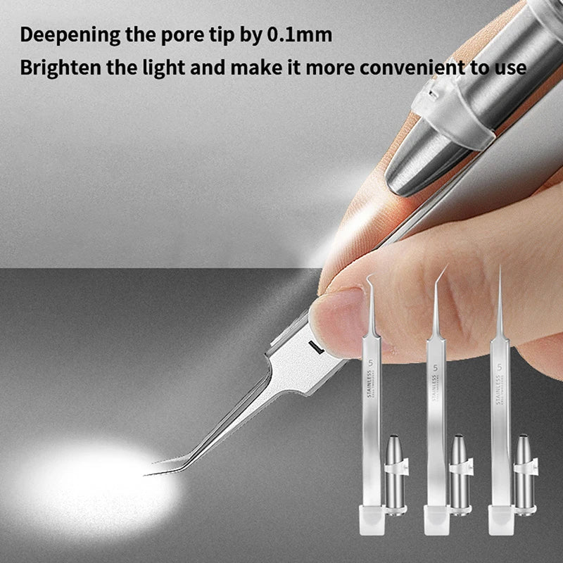 Blackhead Extractor Tweezers with LED Light | 3 Tip Styles Blackhead Extractor Tool QXL