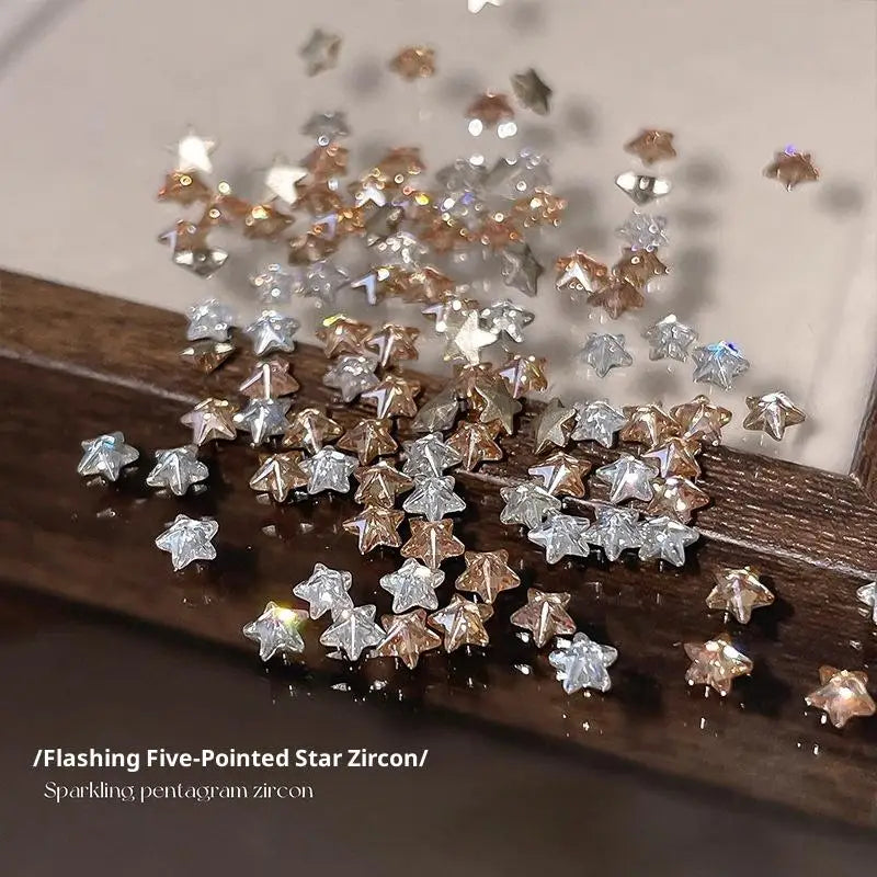 50-Pc Star Zircon Nail Charms | 3D Rhinestone Rivet Set Nail Art Charms QXL
