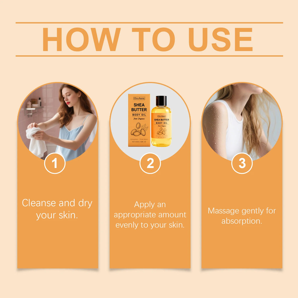 OceAura Shea Butter Body Oil 100ml – All Skin Types Body Massage Oil QXL