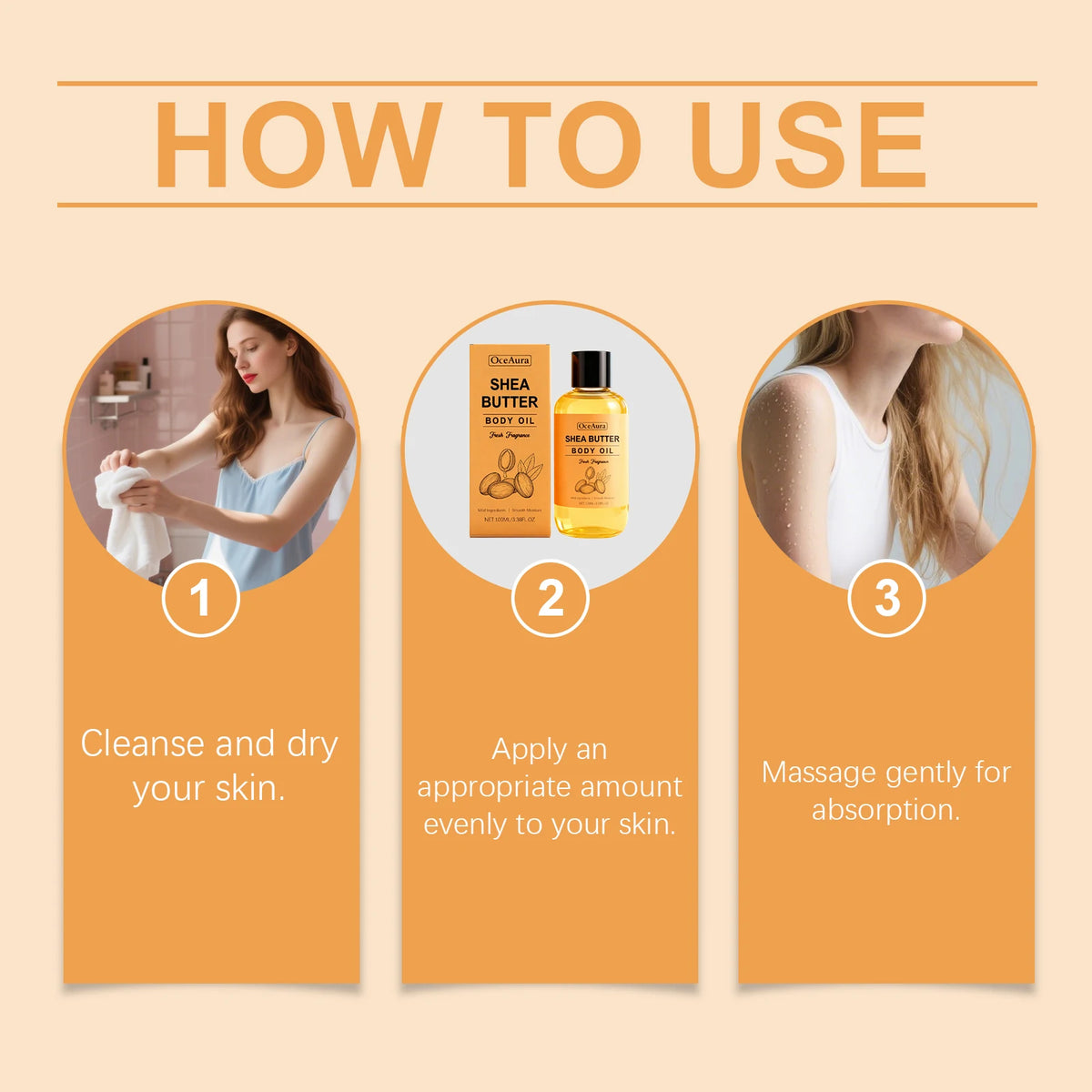 OceAura Shea Butter Body Oil 100ml – All Skin Types Body Massage Oil QXL
