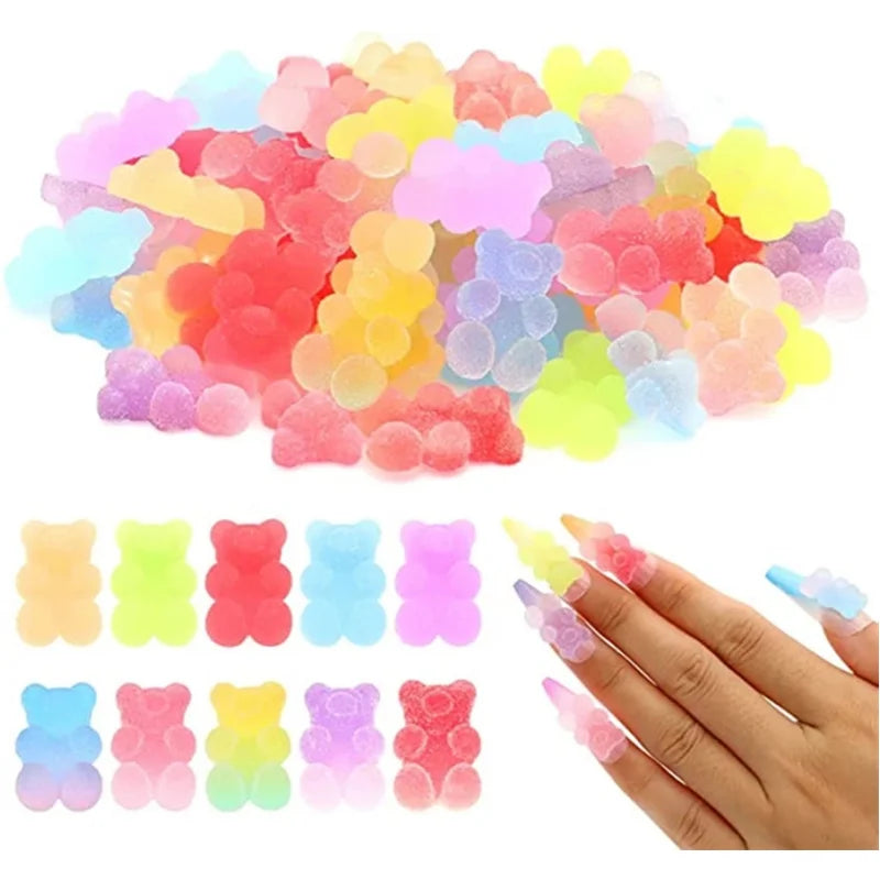 10-Pack 3D Gummy Bear Nail Charms | Kawaii Resin Decorations 3D Nail Charms QXL