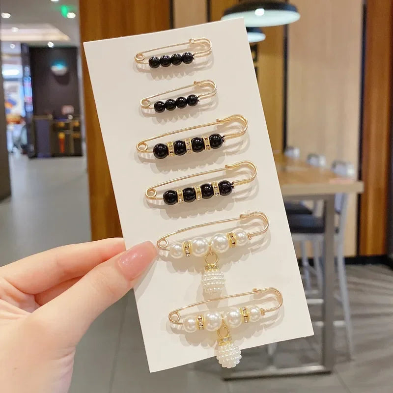 Alloy Pearl Brooch Pin | Elegant Ladies Dress & Waistband Pin Pearl Brooch Pin QXL 9- 6PCS