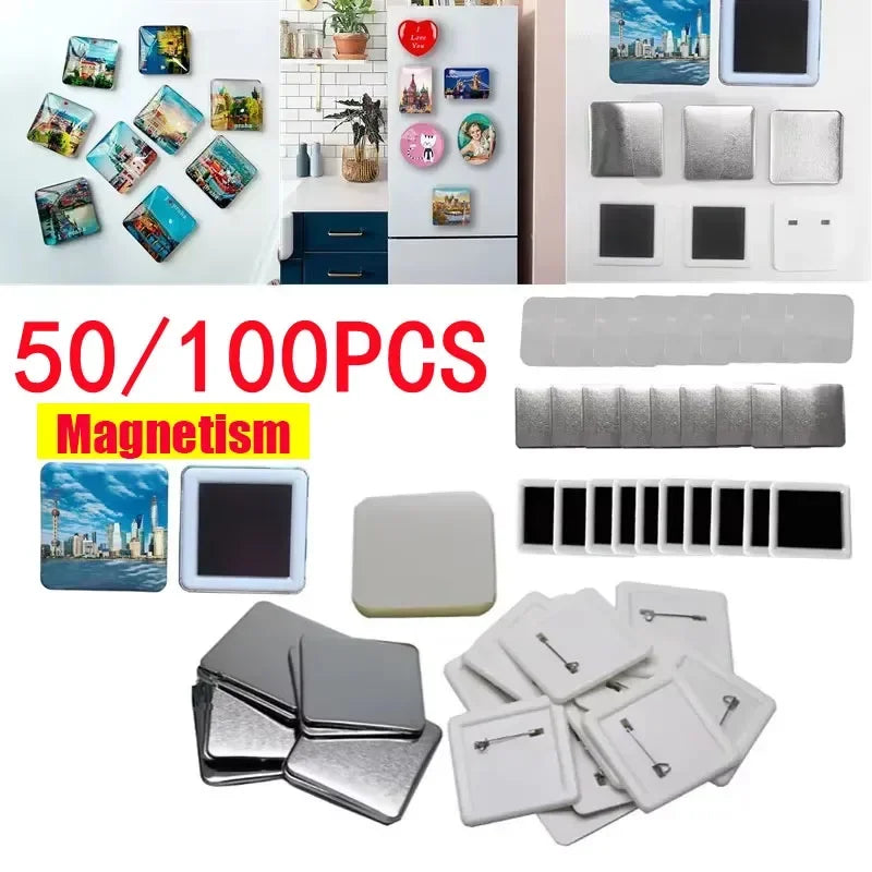 50/100-Pc 50mm Square Pin Badge Parts Set | Button Maker Badge Parts Set QXL