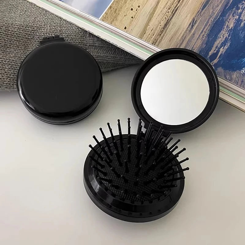 Mini Folding Hair Brush Comb with Mirror | Anti-Static Travel Folding Hair Brush Comb QXL 1Pc