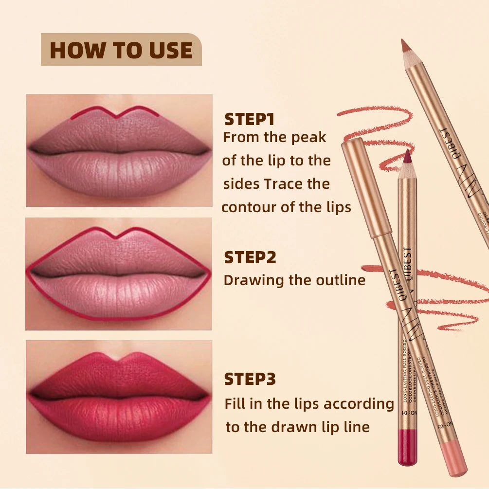 QIBEST 12-Pc Waterproof Matte Lip Liner Set | Nude Shades Lip Liner Set QXL