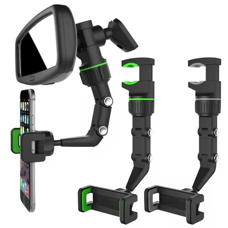 360° Rearview Mirror Phone Mount | Retractable Car Holder Car Phone Mount QXL