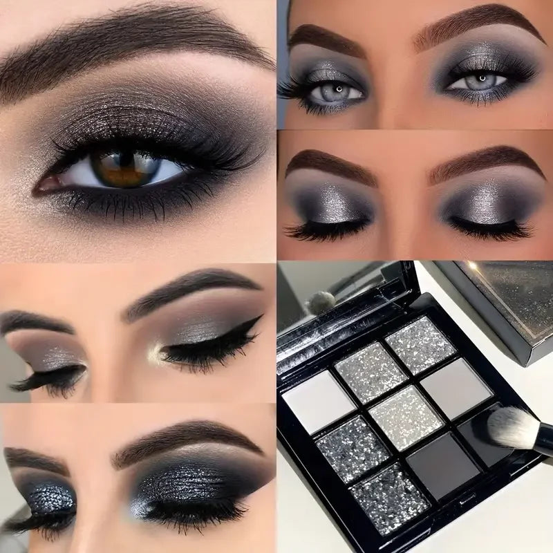 VERONNI Black Swan 9-Color Glitter Smoky Eyeshadow Palette Eyeshadow Palette QXL