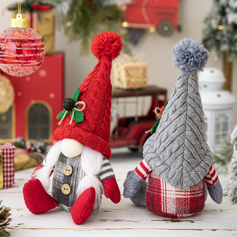 Nordic Sitting Gnome Ornaments | Knitted Hat Santa Dolls 2-Pack Christmas Gnome Ornament QXL