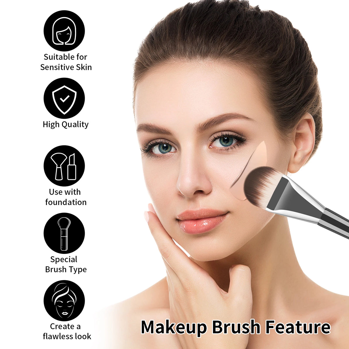 Ronshadow Foundation Brush & Triangle Powder Puff Set – 4 Pc Makeup Brush Set QXL