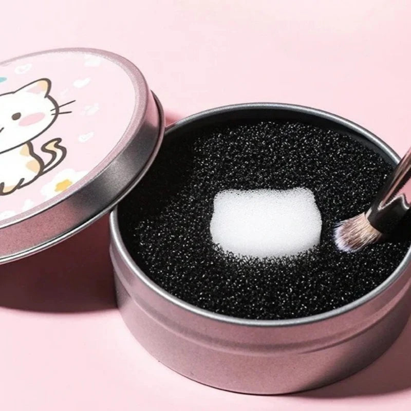 Cartoon Cat Makeup Brush Cleaner Sponge & Portable Case Set Brush Cleaner Set QXL