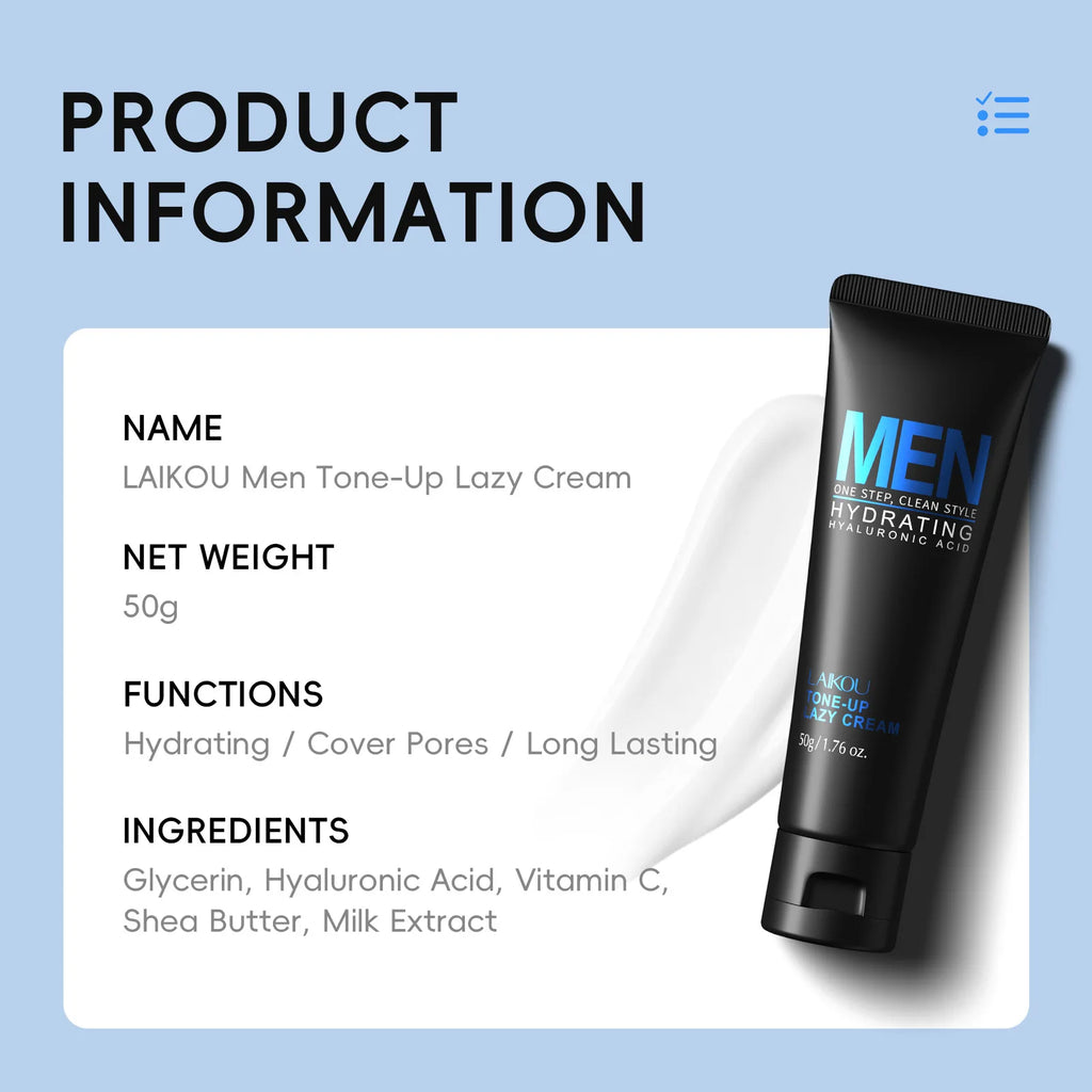 LAIKOU Men's BB Cream | Hyaluronic Acid Tone Up & Oil Control Men's BB Cream QXL