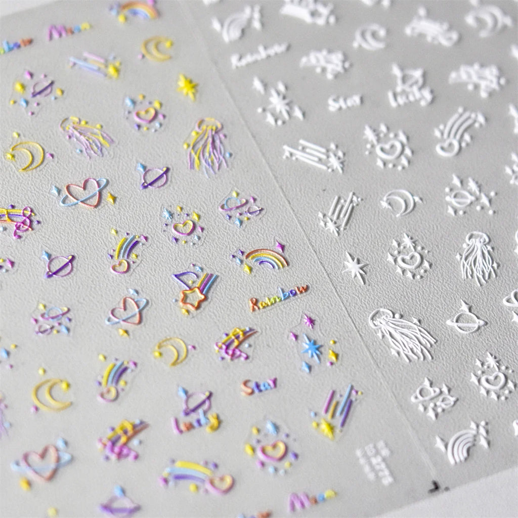 5D Starry Sky Nail Stickers | Hollow Star Moon Decals DIY Nail Art Stickers QXL