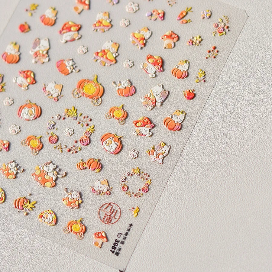 5D Kawaii Nail Stickers – Mushroom Cat & Animal Decals Nail Art Stickers QXL 1pcs to3687