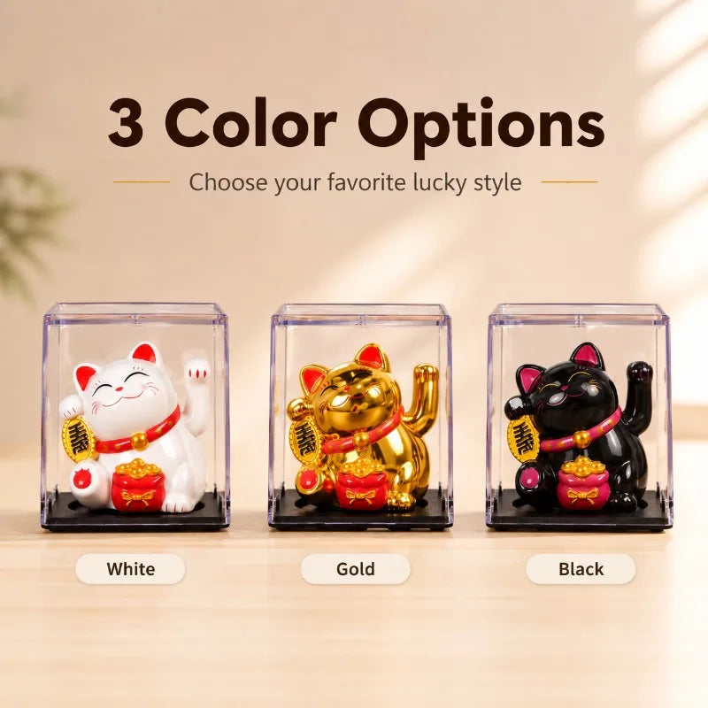 Solar Maneki Neko Lucky Cat Waving Ornament – Car & Desk Decor Novelty Desk Ornament QXL