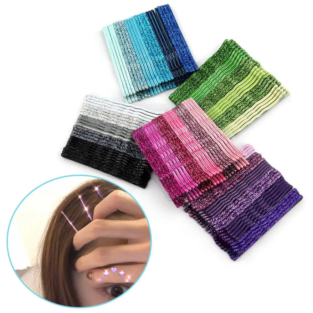 24-Pack Glitter Wavy Bobby Pins | Candy Color Barrettes Set Hair Clips Set QXL