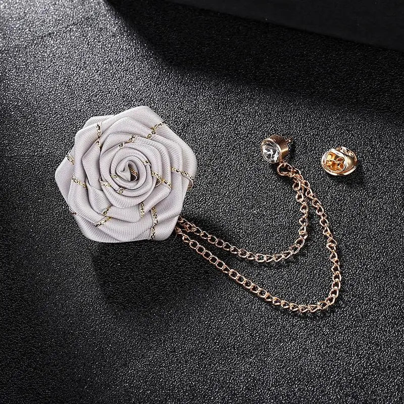Handmade Rose Flower Brooch Lapel Pin | Groom Boutonniere Brooch Lapel Pin QXL one size Gray