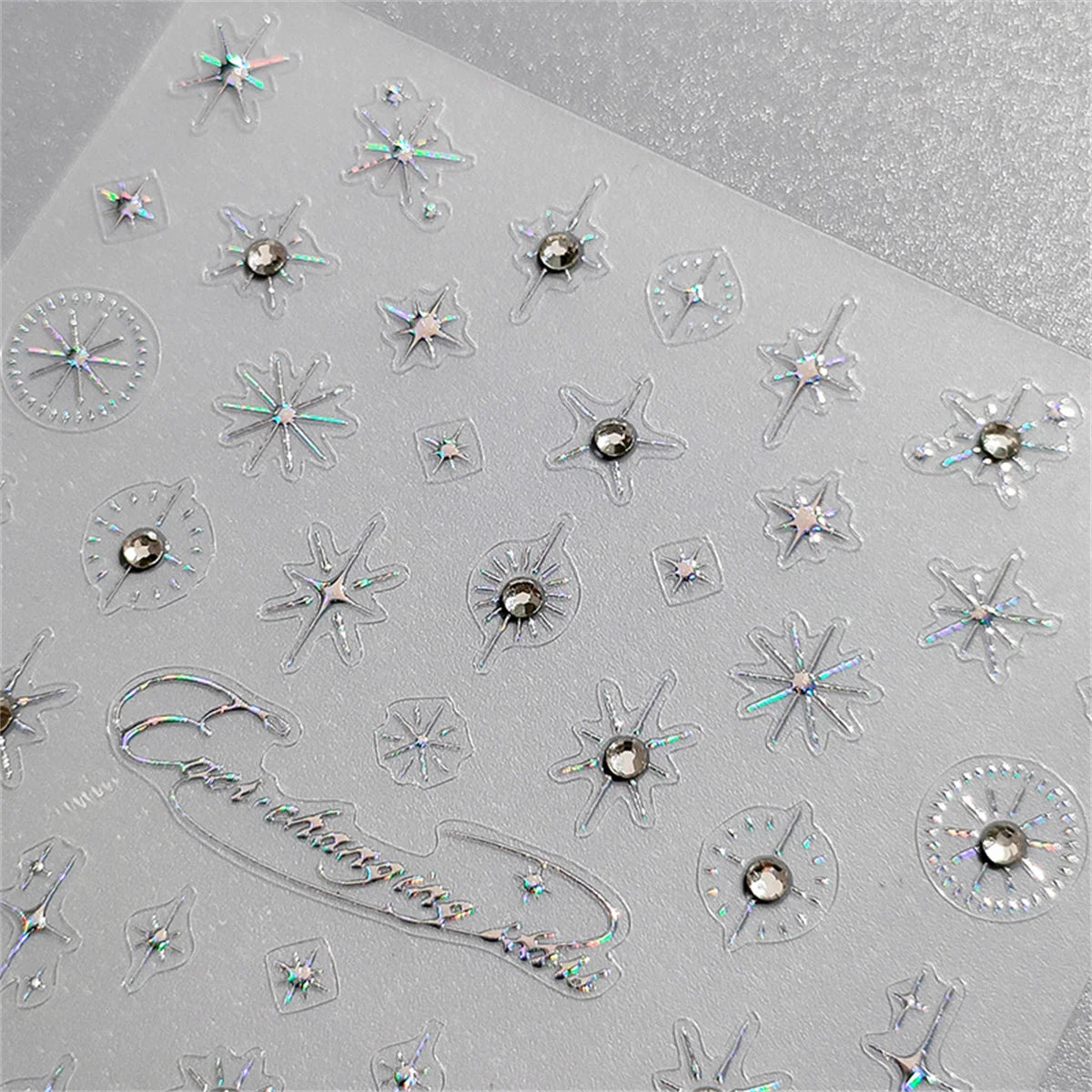 5D Rhinestone Star Nail Stickers | Gold Silver Laser Decals Nail Art Stickers QXL
