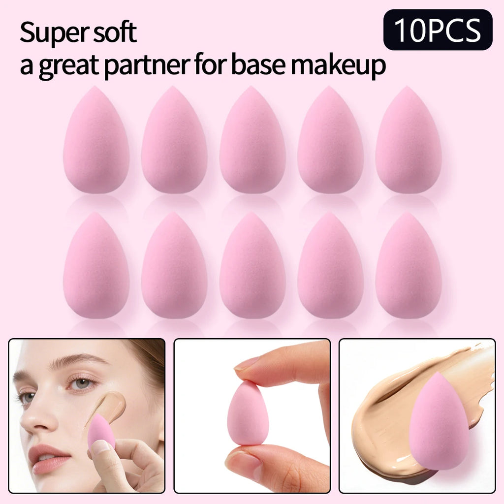 10-Pack Mini Pink Makeup Sponge Eggs | Water-Expanding Blender Makeup Sponge Set QXL Pink