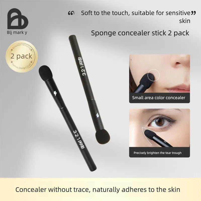 2-Pc Sponge Concealer Brush Set | Round Head & Finger Pad Concealer Brush Set QXL