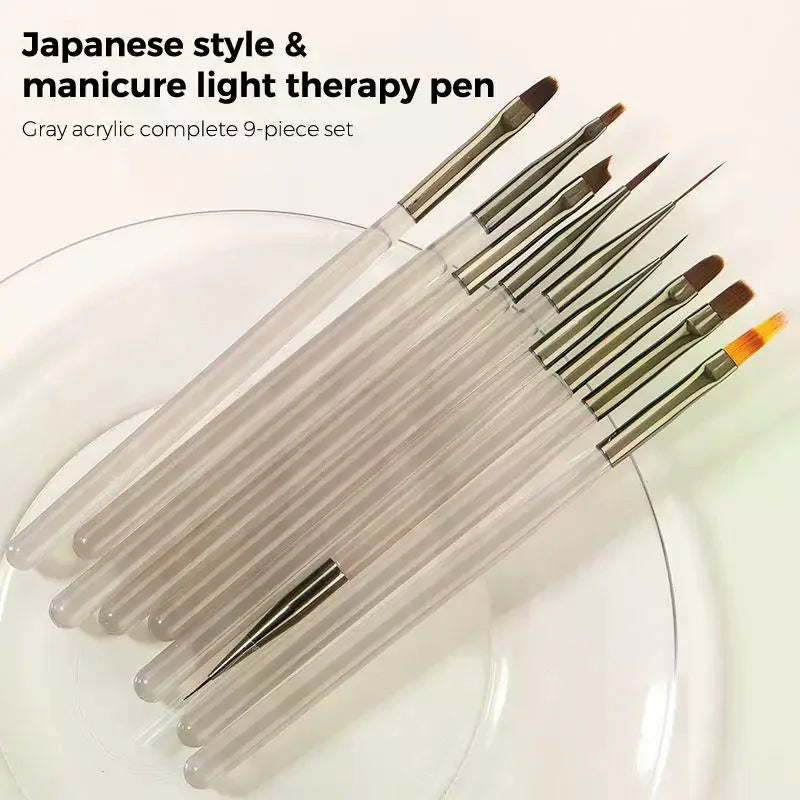9-Piece Nail Art Brush Set | Gel Liner Ombre & Carving Pens Nail Art Brush Set QXL