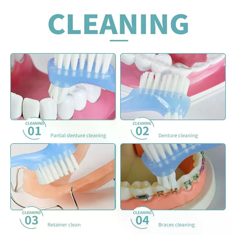 Double-Sided Denture & Braces Cleaning Brush | 1 or 5 Pack Denture Cleaning Brush QXL