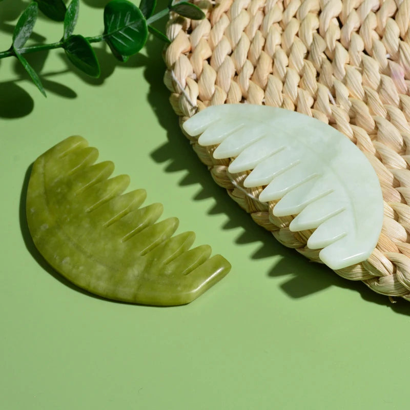 Jade Wide-Tooth Massage Comb | Gua Sha Head & Neck Tool Jade Massage Comb QXL